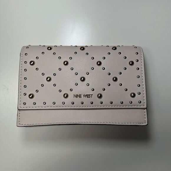 NINE WEST Mini Clutch Ivory Studded Faux Leather Crossbody Bag‎ - Picture 1 of 7